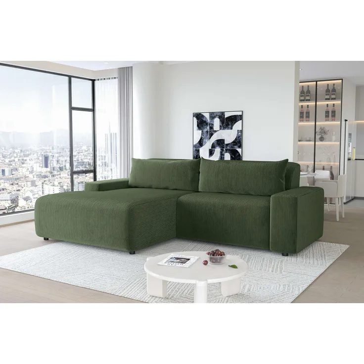 99rooms Tivoli Ecksofa Cordstoff POSO Khaki Links mit Kissen