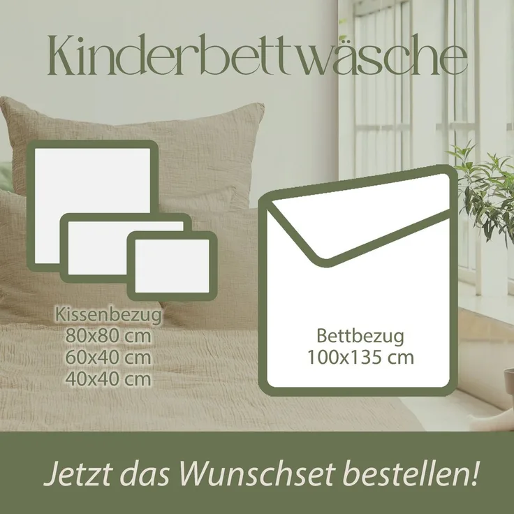 Hausfelder Bettwäsche Kinderbettwäsche Set Bettbezug 100x135 cm + 40x60 cm Kissen Grün (Grün), 2 teilig, Crinkle-Effekt, atmungsaktiv, temperaturausgleichend