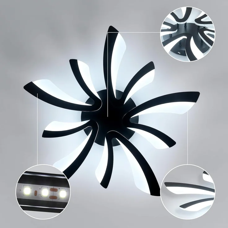 Comely LED Deckenleuchte, 50W 5625LM LED Deckenlampe Moderne Beleuchtung für Wohnzimmer Schlafzimmer, 72cm, 6500K Kaltes Weißes Licht, Schwarz – Bild 6