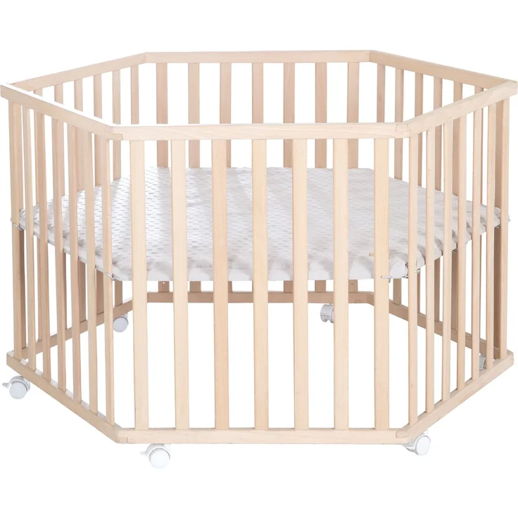 roba Laufgitter 6-eckig + Schutzeinlage 'Lil Planet' grau - Spielgitter hexagonal aus Bio-Buche - 3-fach höhenverstellbar - Massivholz – Bild 1