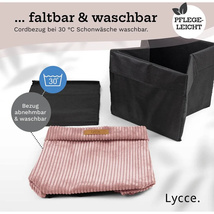 Lycce faltbare Aufbewahrungsbox - Cord, passend für Kallax Regal, abnehmbarer Bezug, robust, formstabil Puderrosa 31x33x33cm – Bild 9