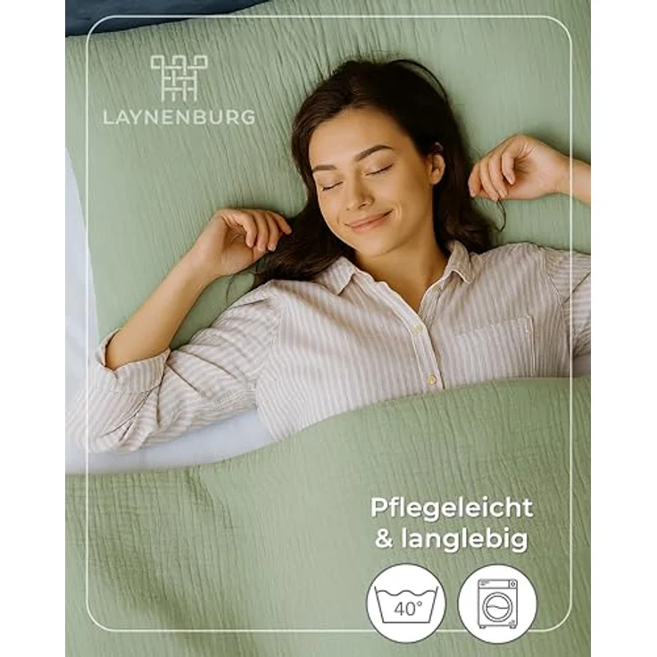 Laynenburg Bettwäsche Musselin aus 100% Baumwolle in 135x200 oder 155x220 cm, atmungsaktiv & bügelfrei – 3 lagig mit Reißverschluss & Haltebändern – Bild 8