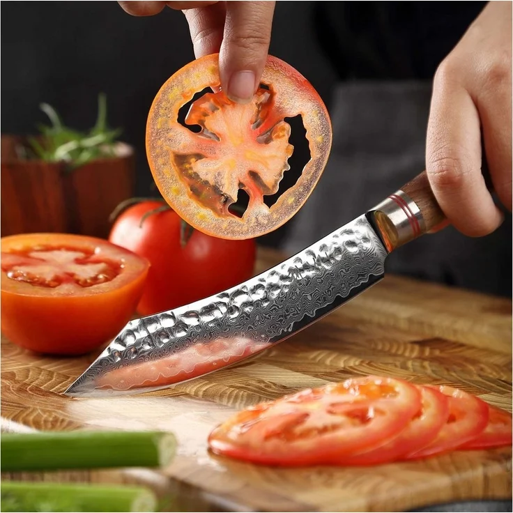Wakoli Steakmesser Nussbaum Damastmesser I 12,5 cm Klinge I Nussbaumholzgriff – Bild 2