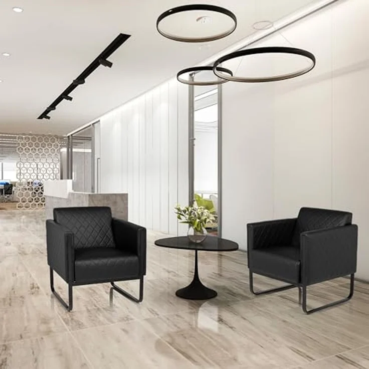 hjh OFFICE Loungesessel 1-Sitzer Aruba Black Kunstleder Polstersessel modern mit Stahlgestell, 78 x 67 x 71 cm, Schwarz – Bild 2