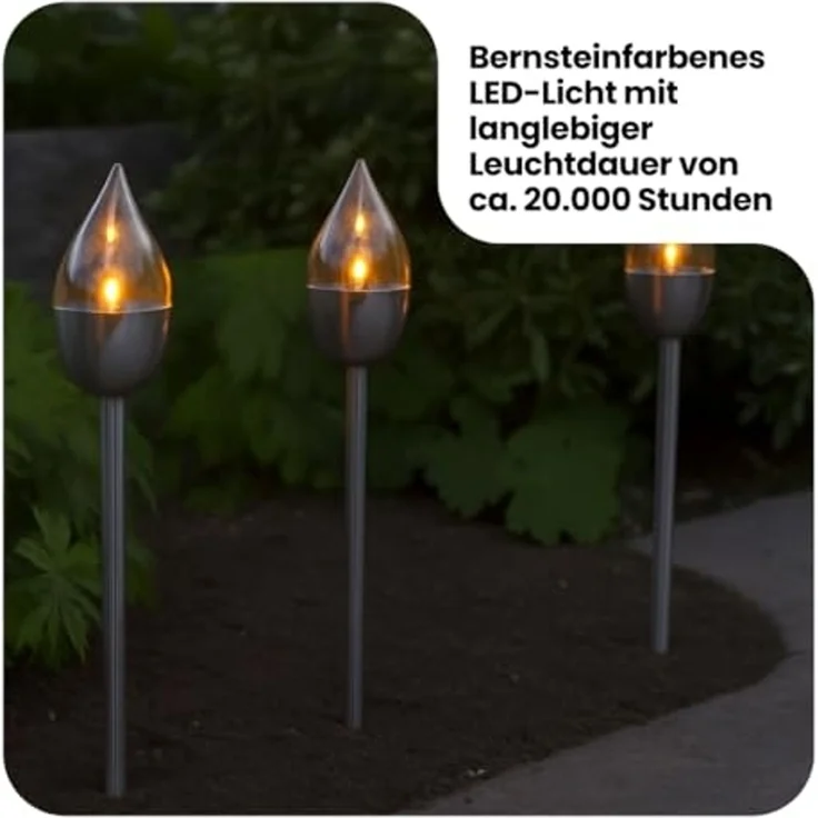 Star LED-Solar-Fackel"Olympus", Edelstahl, 3er Set, Silber – Bild 6