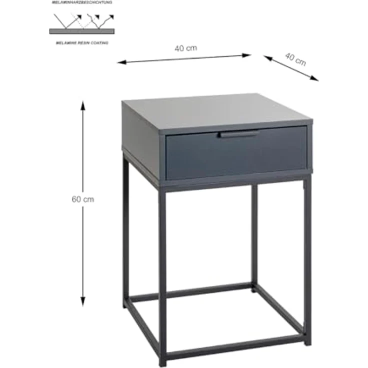 XXXL Nachtschrank Anthrazit, Metall mit 1 Schublade, 40x50x40 cm, Typenauswahl – Bild 2