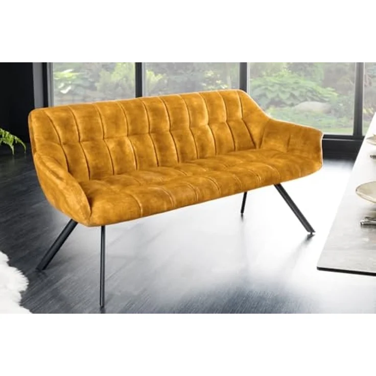 riess-ambiente Sitzbank PAPILLON 165cm senfgelb/schwarz - Samt, Metall-Füße, mit Armlehne (Einzelartikel, 1-St), gepolsterte Bank mit Rückenlehne – ideal für Esstisch, Küche & Flur – Bild 2