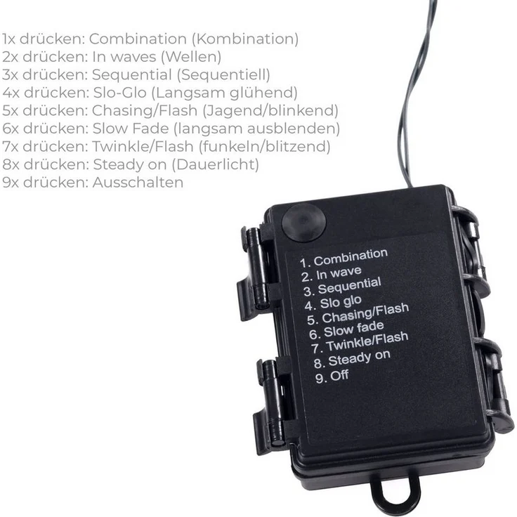 kamelshopping LED-Lichterkette LED Lichterkette für außen und innen mit Batterie, verschiedene Längen, 24-96 LED, 8 Leuchtmodi, Timer, batteriebetrieben – Bild 3