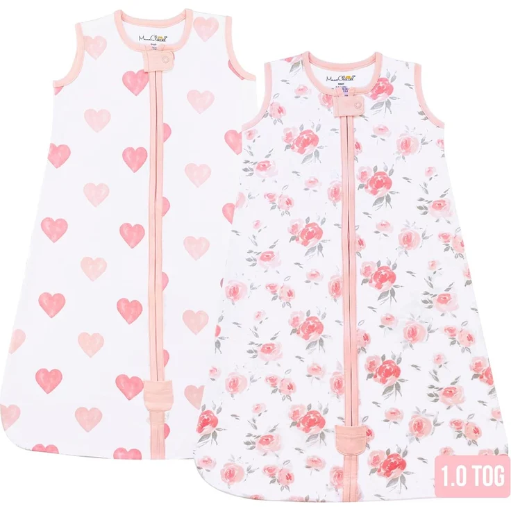 Baby Schlafsack 1.0 TOG, Bio-Baumwolle Baby tragbare Decke mit Zwei-Wege-Reißverschluss, Swaddle Transition, All-Season Schlafsack für Neugeborene Kleinkind Kleinkind Junge Mädchen, 2-Pack, XXL