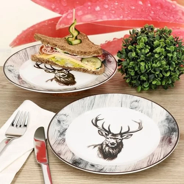 MamboCat Frühstücksteller 6er Set Alois Kuchenteller Porzellan 6 Pers Frühstücks-Teller Hirsch – Bild 5