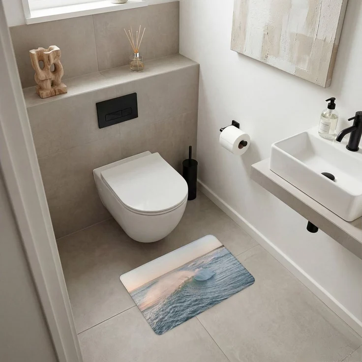 OnlyWow WC-Vorleger Welle - Meer - Wasser, Höhe 10 mm, Polyester, Rechteckig, WC Teppich, Toilettenvorleger, Toilettenteppich, Badematte 60x40 cm – Bild 2
