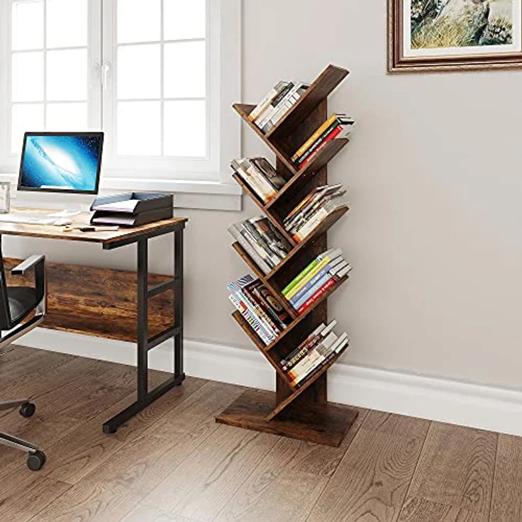 YITAHOME Baum-Bücherregal, Bodenstehendes Standregal, Industrielle Holzregale, Hohe Aufbewahrungsmöglichkeit für Ausstellungsstücke, Lagerregal für Wohnzimmer, Home-Office, Regal aus Vintagebraun – Bild 5