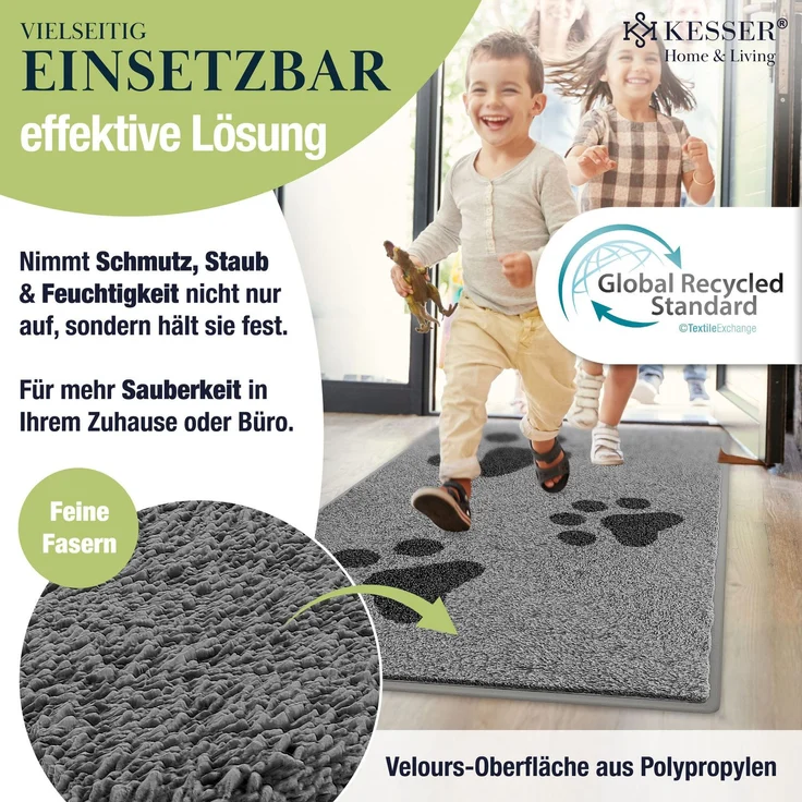 KESSER® Schmutzfangmatte rutschfeste Fußmatte für Innen- & Außenbereich waschbar & wetterfest | Türmatte Wohnungseingang | Teppich für Büro & Vorzimmer | Fußabtreter Fußabstreifer Motiv, Anthrazit / Schwarz, 50x80cm – Bild 6