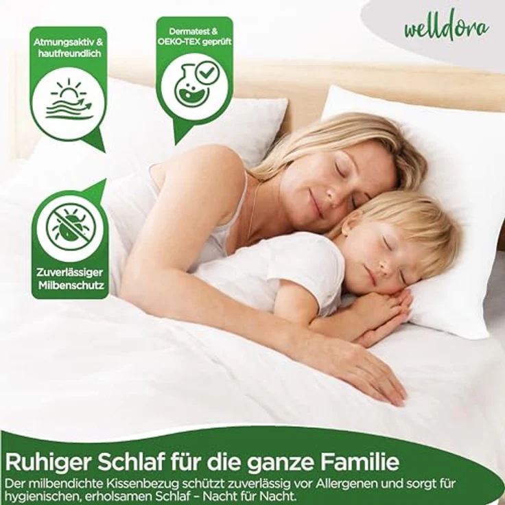 Welldora ǀ 2er-Set Milbenbezug Kissen 40x80 ǀ Fachärztlich getesteter Allergiker Kissenbezug mit Premium Encasing gegen Milben & Bettwanzen, waschbar bis 95 Grad – Bild 5