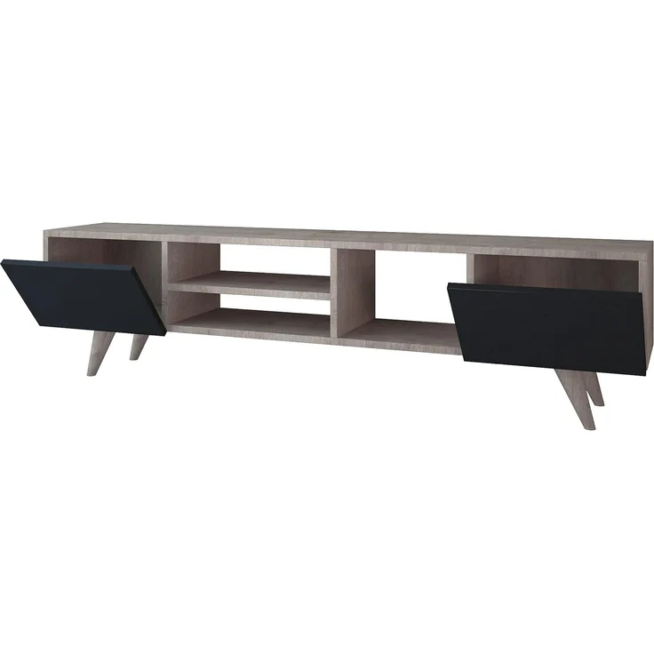 HOME MANIA Mobile Porta TV Dore, Holz, Walnuss-Schwarz, 160 x 29,7 x 40,6 cm – Bild 3
