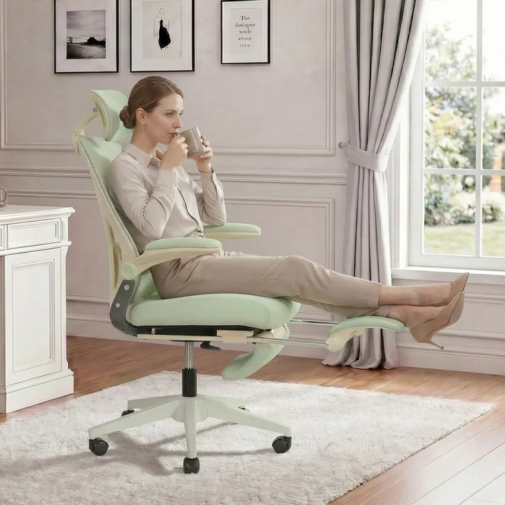 Faumrta Klappbarer ergonomischer Bürostuhl, kleiner Raumklappstuhl mit Taillenstütze, Schwammsitzkissen, klappbare Armlehnen, 3D-Kopfstützen und Bürostuhl mit Arbeitspedalen,greenFoam62cm*48.5cm*129cmGrün – Bild 4