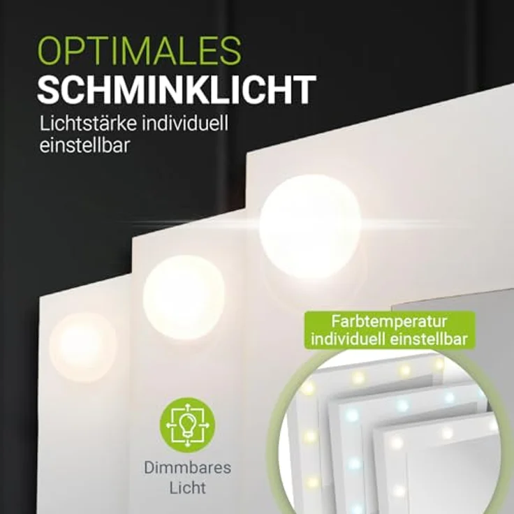 Juskys Schminktisch Talea, Weiß, mit LED-Spiegel, 7 Schubladen, 110x141x40 cm – Bild 6