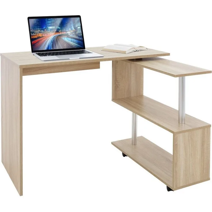 ML-DESIGN Schreibtisch Eckschreibtisch drehbar 90° mit 4 leichtgängige Rollen Computertisch, Arbeistisch Bürotisch PC Tisch Winkelschreibtisch L-Form 150x88x75cm