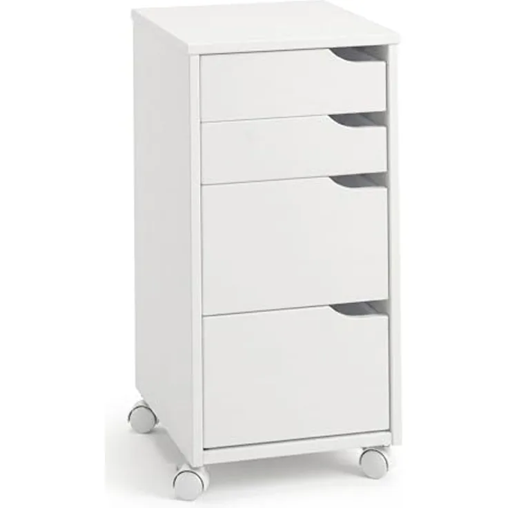 kamelshopping Rollcontainer Massivholz Rollcontainer Kiefer, weiß, mit 4 Schubladen & Rollen, ca. 66 x 32 x 38 cm, moderner Bürocontainer