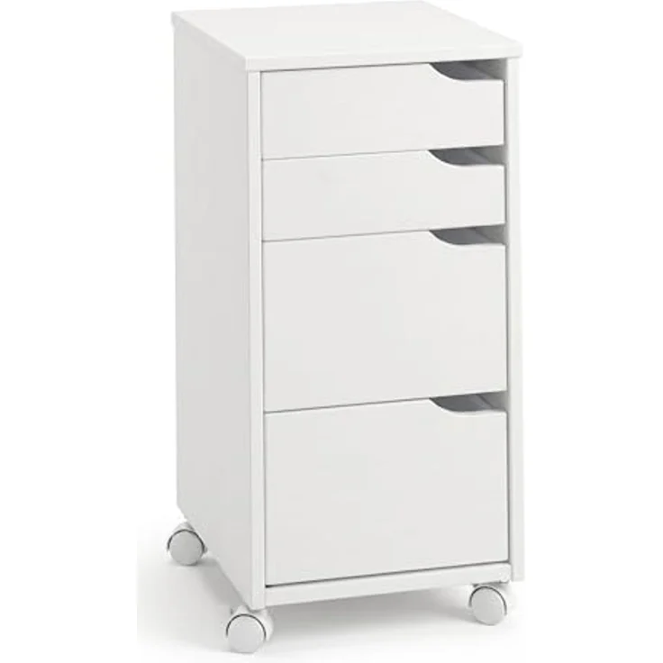kamelshopping Rollcontainer Massivholz Rollcontainer Kiefer, weiß, mit 4 Schubladen & Rollen, ca. 66 x 32 x 38 cm, moderner Bürocontainer – Bild 1