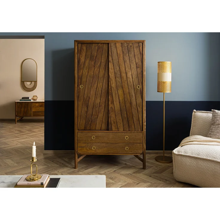 Kleiderschrank Mango 100x60x180 braun geölt / Griff gold LOS ANGELES #11 – Bild 9