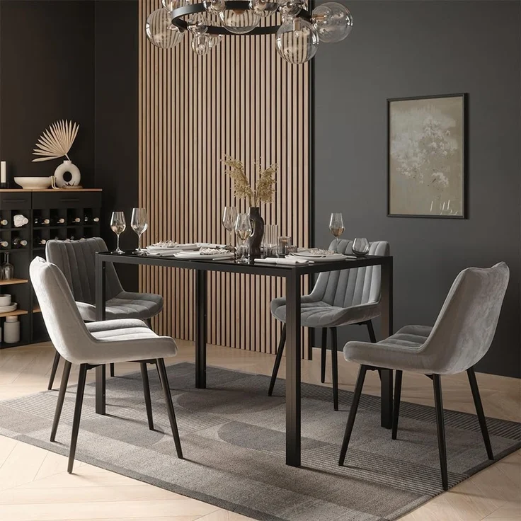 Esstisch Set Grand Schwarz 120x70 cm mit 4 Stühlen (Grau) Vicco – Bild 2