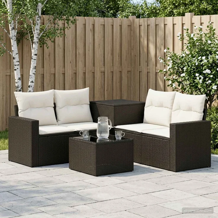 vidaXL Sofa Set 6 stk. Schwarz und Cremeweiß Polyrattan und Stahl 3447392 – Bild 1