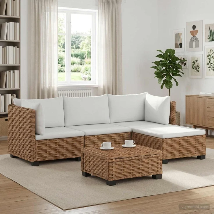 vidaXL 5 Stk. Rattan-Lounge-Set mit Kissen GENDT Naturrattan Natur 3429848 – Bild 1