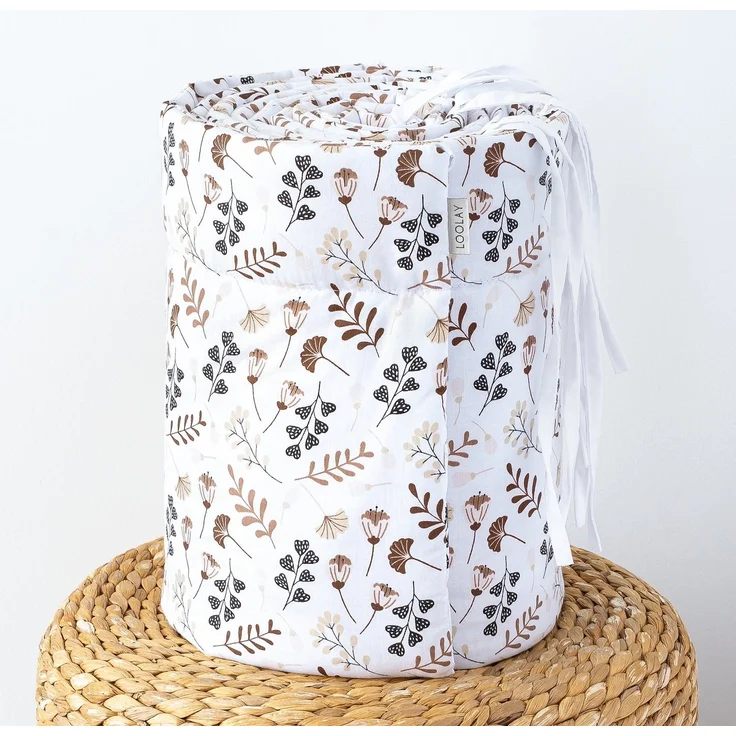 Loolay Bettnestchen PREMIERE! Blumenwiese BRAUN Bettumrandung 420, 360, 210, 180 x 30cm, (Babynestchen Bettsprossen Kopfschutz Babyausstattung Blumen BABYNEST, 100% Baumwolle Babybett Bettschutzgitter Umrandung), 100% Europäische Stoffe und Kleinserien... – Bild 3