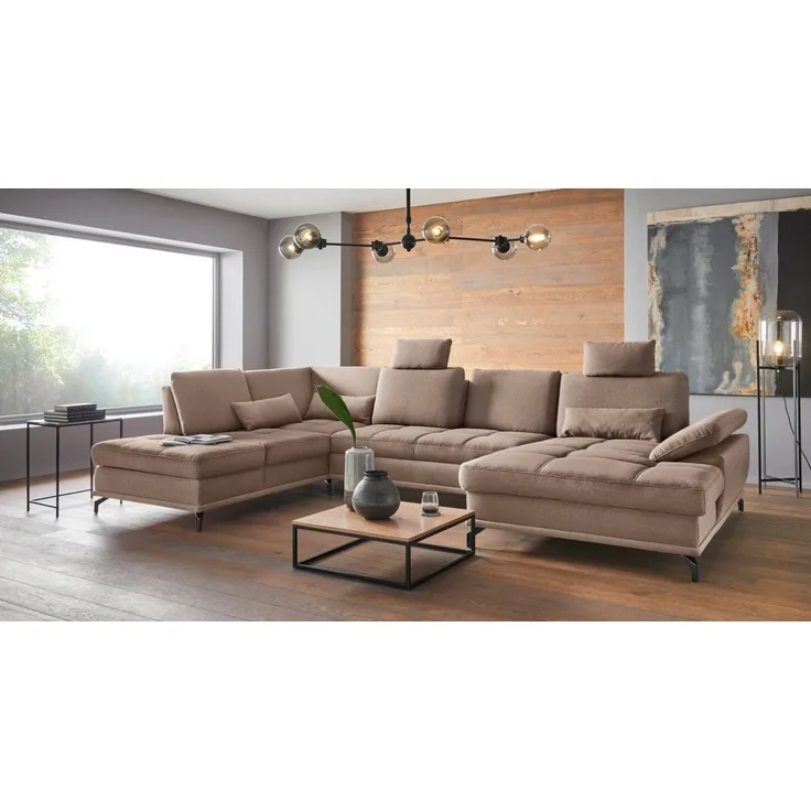 Places of Style 'Costello U-Form' Wohnlandschaft, 89 x 223 x 363 cm, Braun, Rechts, mit Schlaffunktion