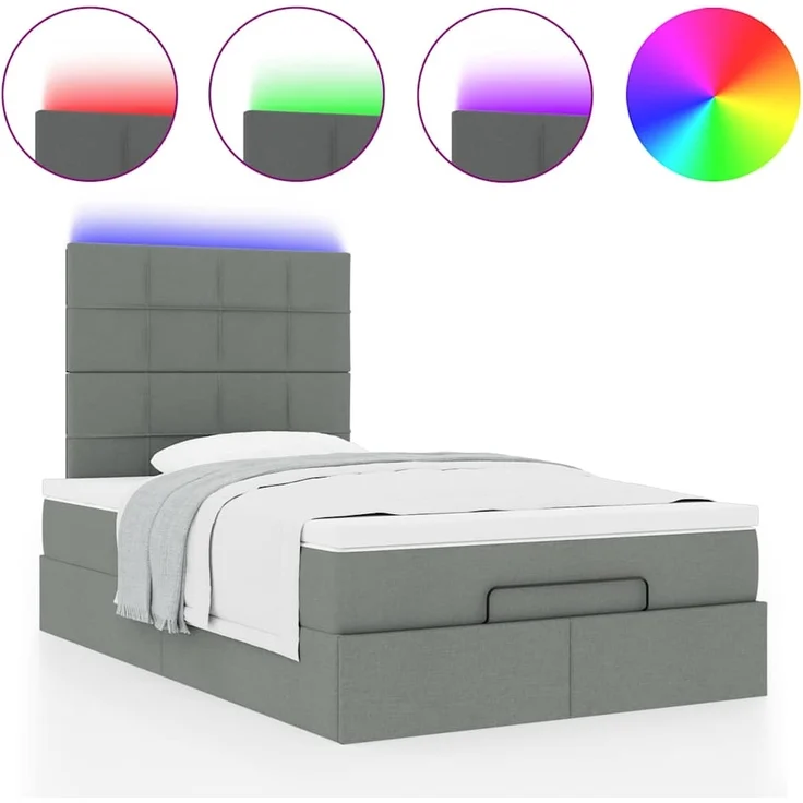 vidaXL Ottoman-Bett mit Matratze & LEDs Dunkelgrau 120x200 cm Stoff 3313997 – Bild 4