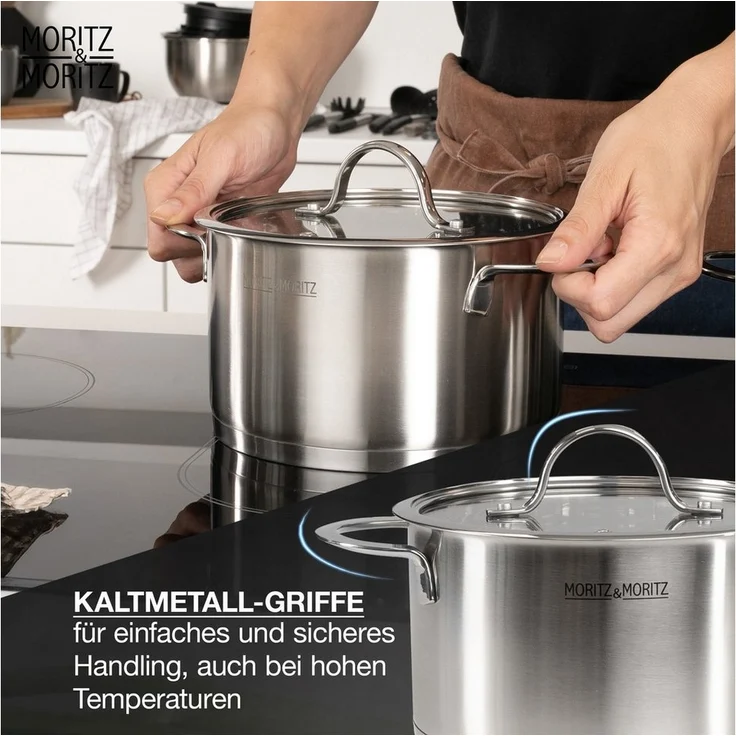Moritz & Moritz Topf-Set Edelstahl Kochtopfset 9-teilig, 5 Kochtöpfe inkl. 4 Glasdeckel, Edelstahl (Set, 9-tlg, Set), für alle Herdarten – Bild 3