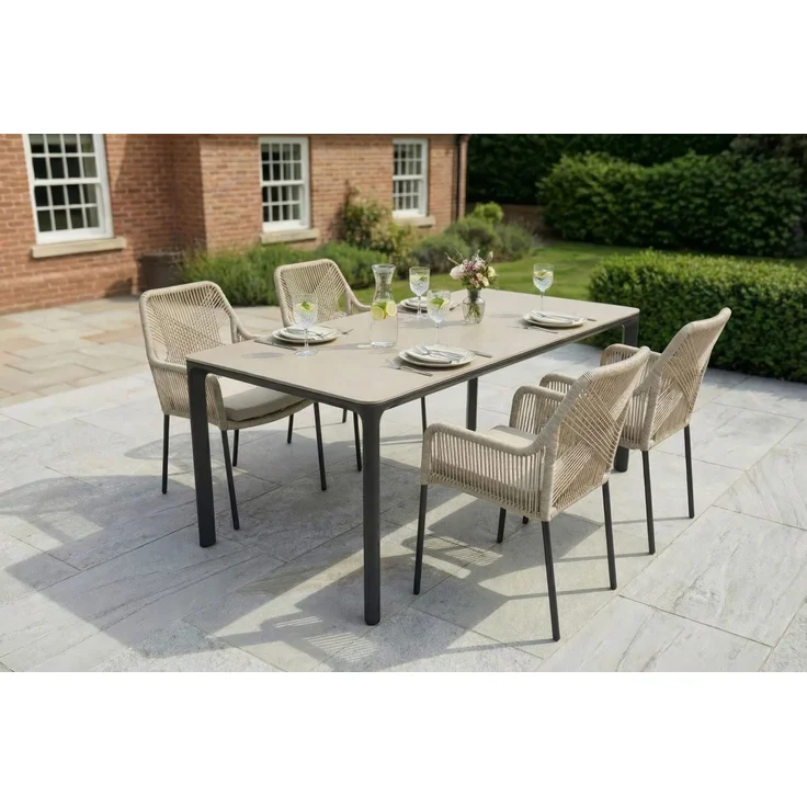 Gartentisch Pierre Esstisch Terrassentisch 160x90x75cm Aluminium/Sintered Stone Steingrau – Bild 6