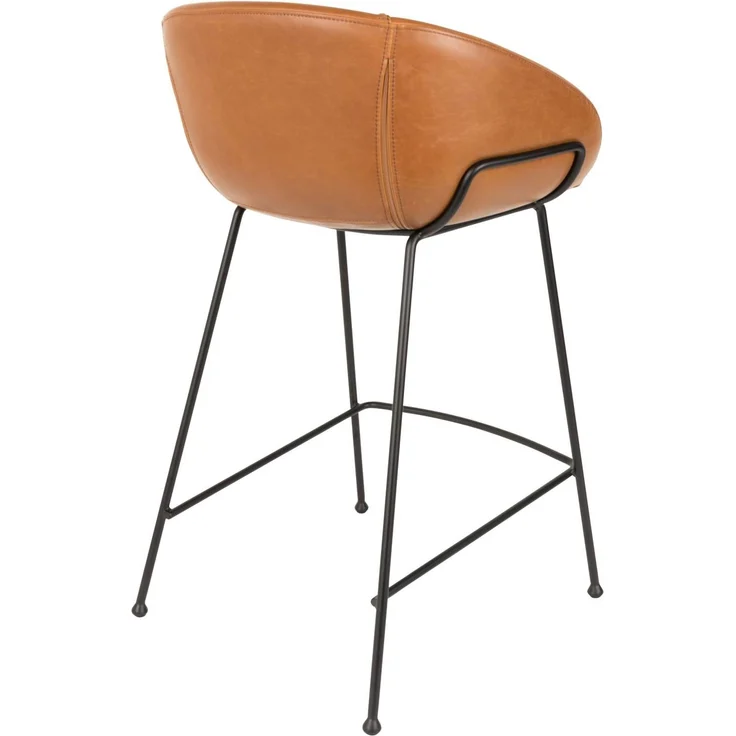 Zuiver Barhocker Feston im 2er-Set, Braun aus 100% Kunstleder mit schwarzem Stahlgestell, Sitzhöhe 65 cm, belastbar bis 100 kg – Bild 4