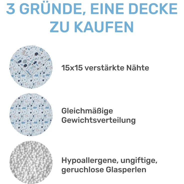 Dailydream Bezug für Kindergewichtsdecke | 90 x 120 cm | Motiv Wald | 100% Baumwolle | Ersatzbezug / Wechselbezug | waschbar | hautfreundlich & atmungsaktiv | Cover für Weighted Blanket – Bild 3
