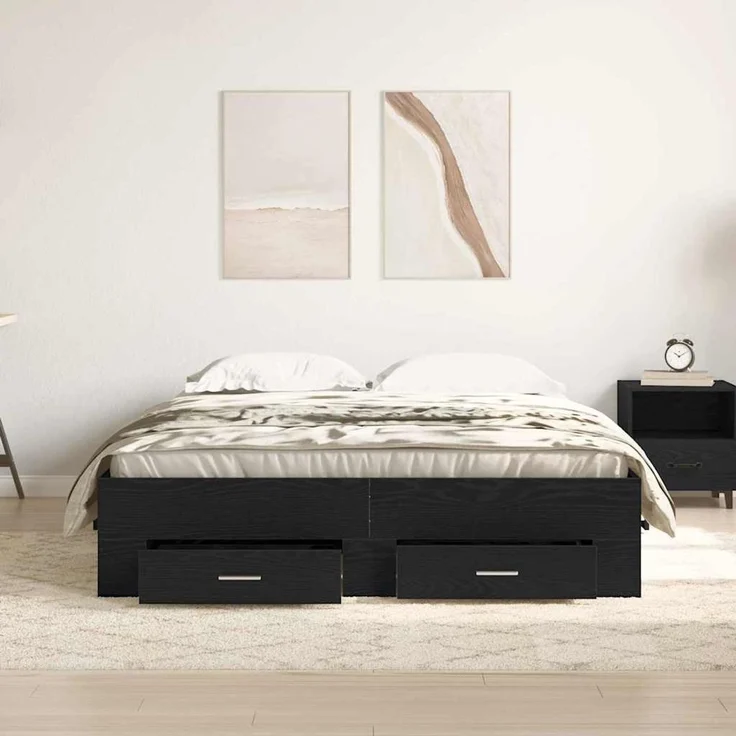 vidaXL Bettrahmen Schwarz Eichen-Optik 140 x 200 cm Holzwerkstoff 3333968 – Bild 3