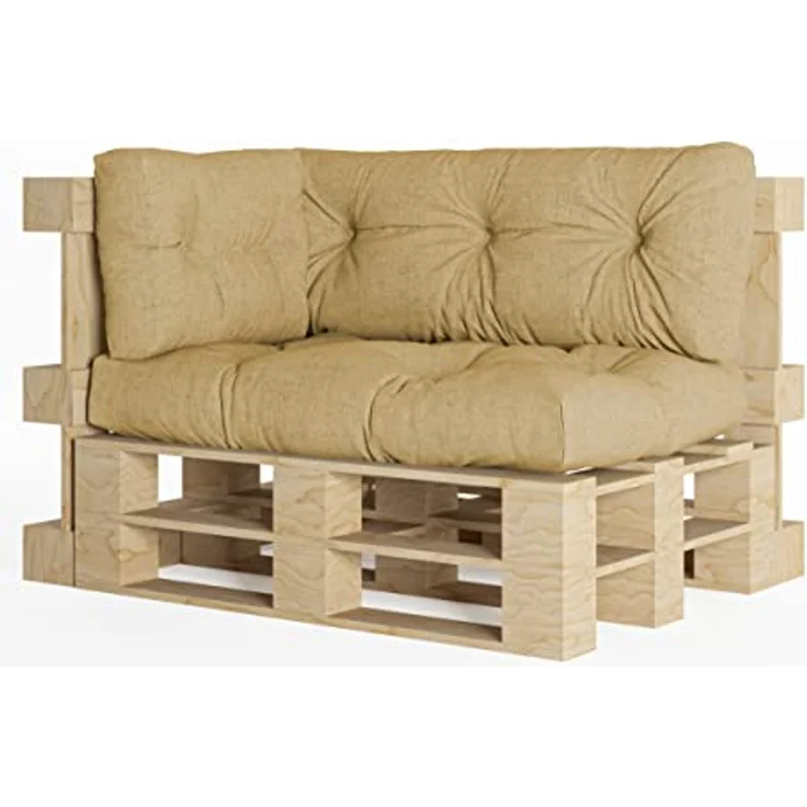 chilly pilley Palettenauflage Schaumflocken palettenkissen Palettenpolster Palettenmöbel Palettensofa Rückenlehne Sitzkissen Seitenkissen Set (3er Set Beige) – Bild 2