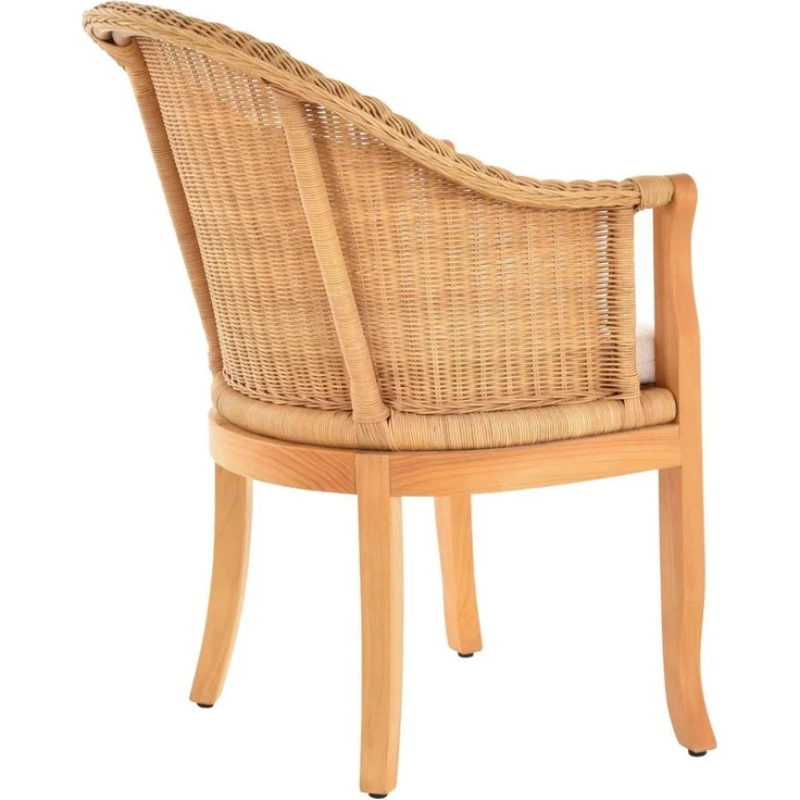 Krines Home Relaxsessel Rattan-Sessel mit Holzbeinen, Sessel aus echtem Rattan- mit Polster, Rattanstuhl – Bild 3
