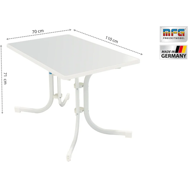 MFG Boulevardklapptisch 110x70 cm klappbar, wetterfeste Melamin-Platte, Gestell: wei§, Tischplatte: wei§ – Bild 2