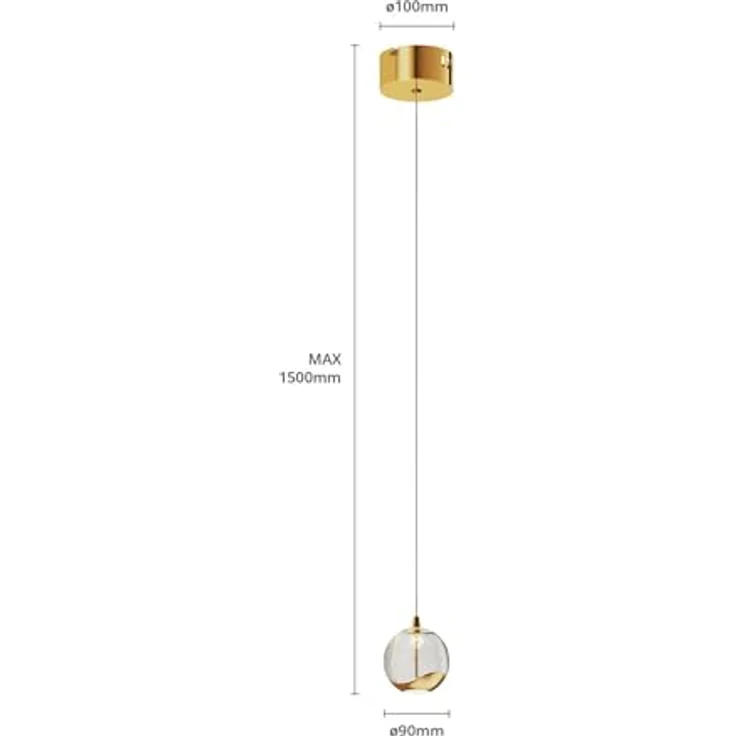 Lucande LED-Pendellampe Hayley, Kugelförmig, Ø 9 cm, goldfarbenes Glas mit Blasenstruktur – Bild 7