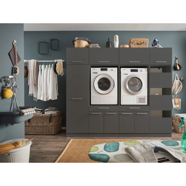 Waschmaschinenumbauschrank >LAUNDREEZY< in anthrazit - 235x200x67,5 (BxHxT) – Bild 1