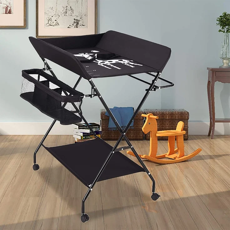 Wickeltische, Wickeltisch und Badewanne, 2-in-1, für Babys von Geburt bis 12 Monate (bis zu 25 kg), faltbar und tragbar, Wickeltisch für Babys (schwarz) – Bild 2