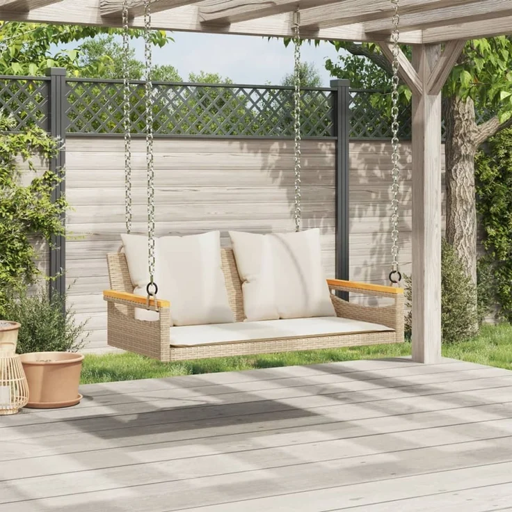 vidaXL Hängebank mit Kissen Beige 109x62x40 cm Poly Rattan 368148 – Bild 3