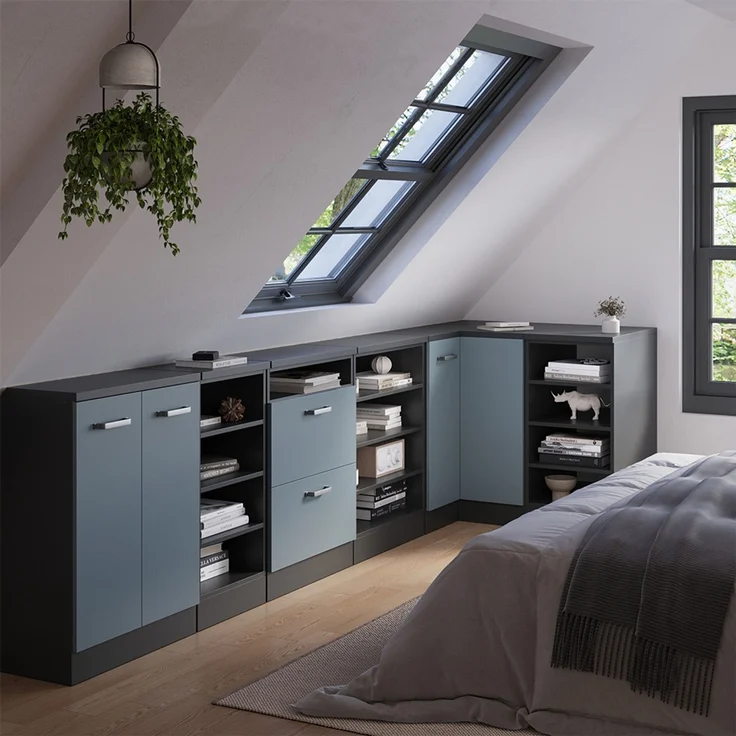 Eck-Küchenschrank für Dachschrägen R-Line Blau-Grau 75.6 cm mit 1 Tür, Schrankkorpus 60 cm Tiefe Vicco – Bild 6
