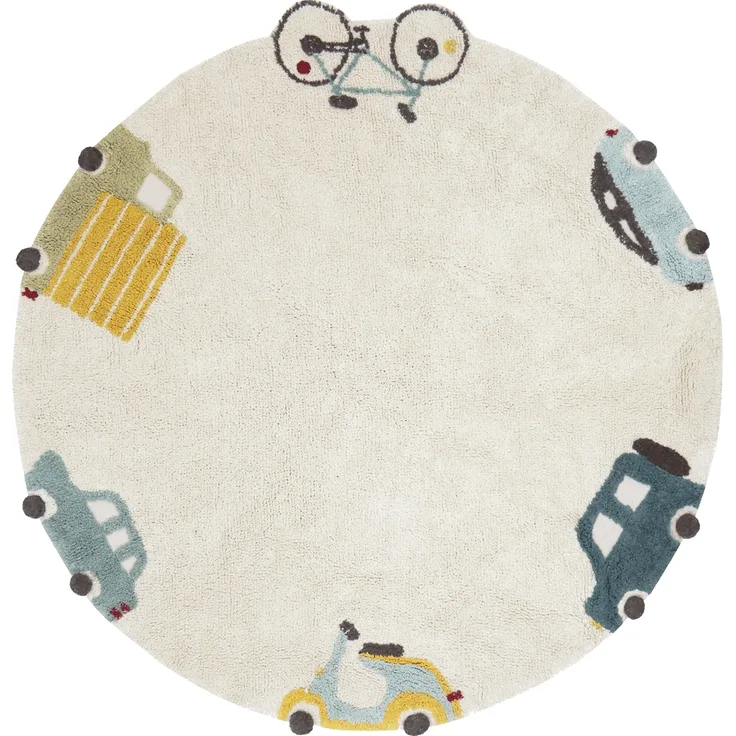 Lorena Canals 'Wheels' Teppich, Baumwollmischgewebe beige, Durchmesser 140 cm