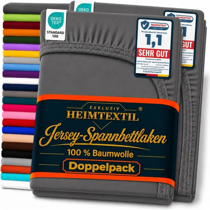 Doppelpack Marke Jersey Spannbettlaken 90 - 100 x 200 cm Anthrazit – Bild 1