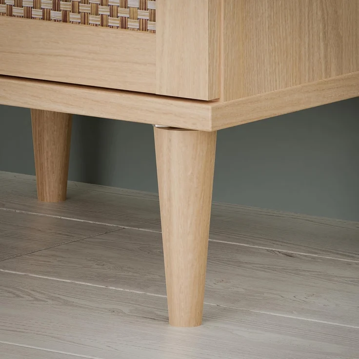 Forte CALASETTA Vitrine 80, Boho-Vitrinenschrank mit Rattangeflecht, 2-türig, Holzwerkstoff, Elegancia Eiche | Technorattan, 80,1 cm breit x 166,6 cm hoch x 41,4 cm tief – Bild 9