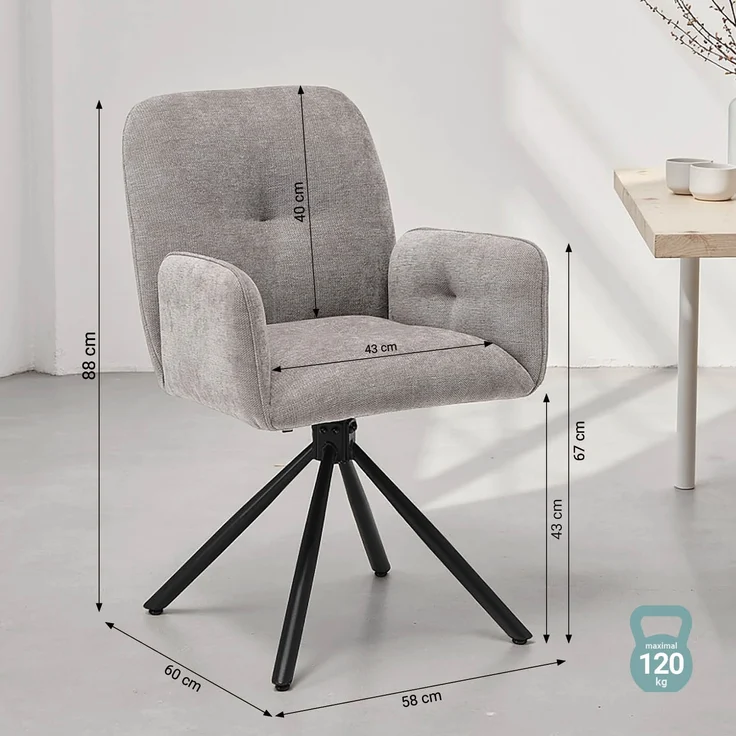 Esszimmerstühle Drehbar Set 4 Stühle für den Esstisch Drehstuhl mit Armlehne Stoff Grau Polsterstühle Sessel Modern – Bild 3