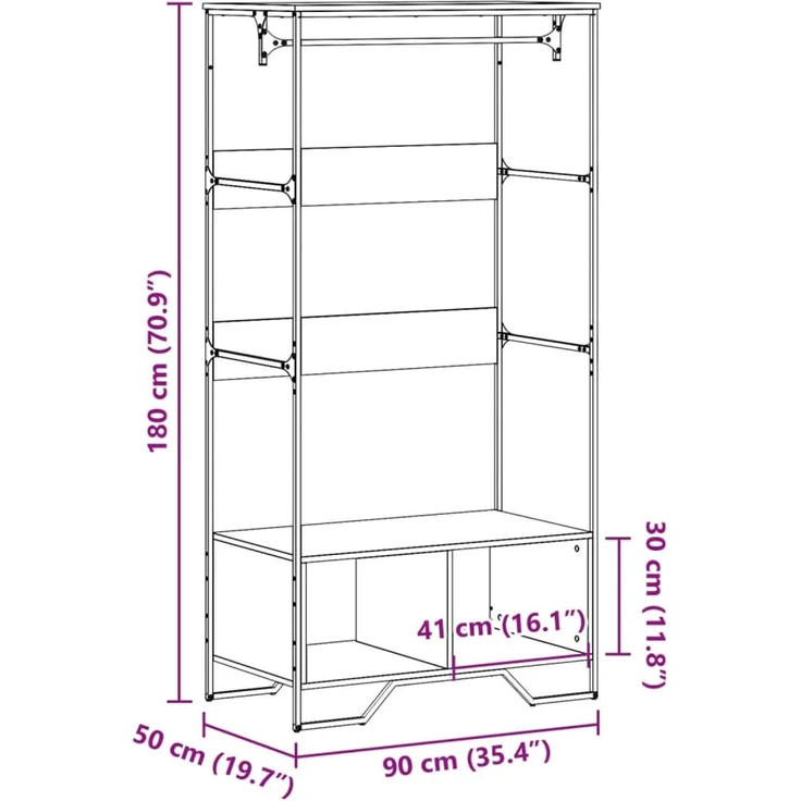 vidaXL Kleiderständer Schwarz 90x50x180 cm Holzwerkstoff 848669 – Bild 9