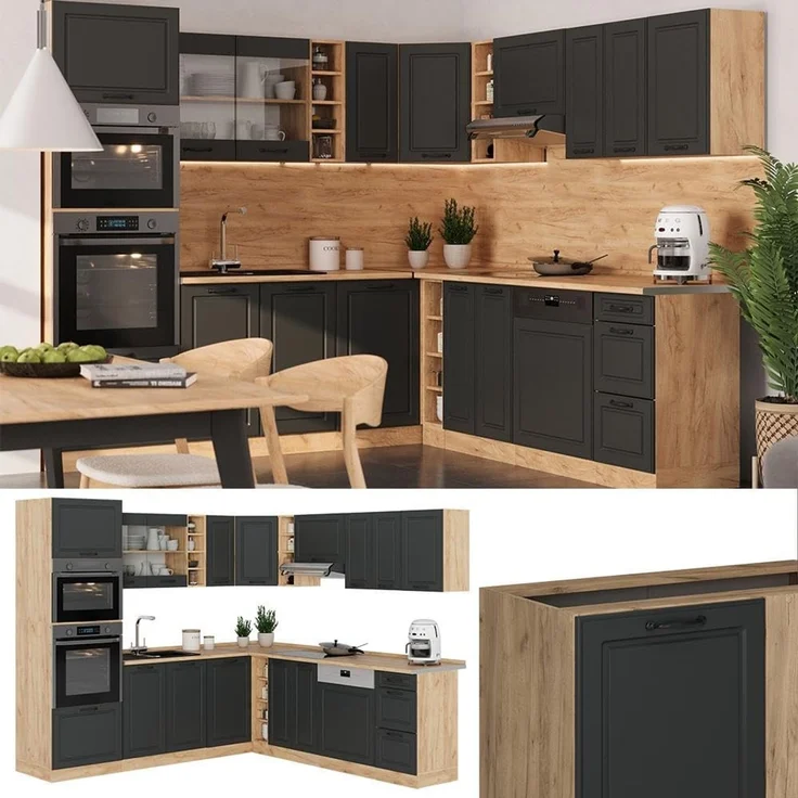 Eckküche R-Line Anthrazit Landhaus/Goldkraft Eiche 247 x 237 cm, AP Anthrazit Vicco – Bild 5